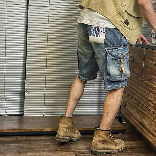 Male Denim Shorts Cargo Loose With Pockets Baggy Men's Short Jeans - Jeetskee