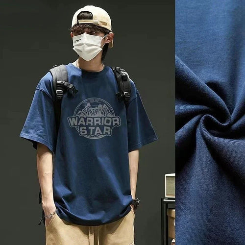 Tops Loose Male Tees Shirts Print Men's T-shirt Blue Baggy Graphic - Jeetskee