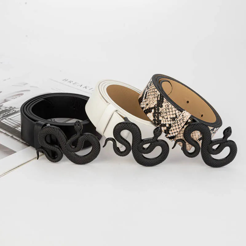 Street Punk Black Snake Buckle Belt for Men and Women Universal Korean - Jeetskee
