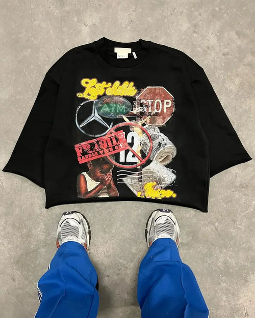 Retro High Street Printed Three Quarter Sleeve Baggy T-Shirt Women's - Jeetskee