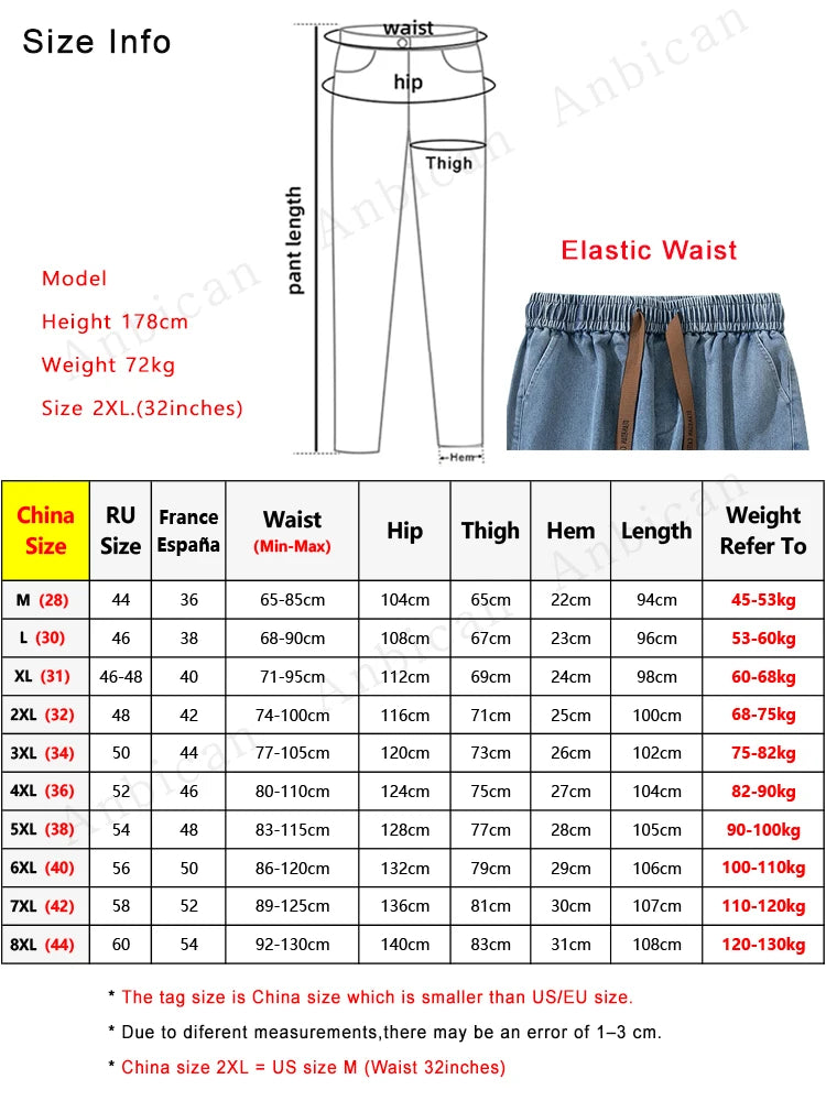 2024 Autumn New Men's Cargo Jeans Big Size 8XL 7XL 6XL String Banding - Jeetskee