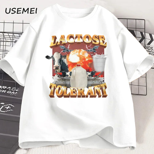 Lactose Tolerant Vintage Graphic T-Shirt for Women Men Retro Milk 90s - Jeetskee