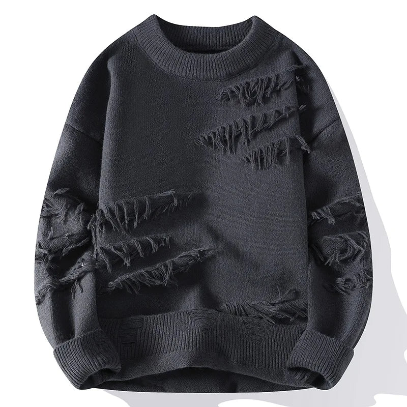 Korean Fashion O Neck Knit Sweater for Men Autumn Winter Harajuku - Jeetskee