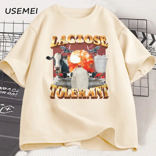 Lactose Tolerant Vintage Graphic T-Shirt for Women Men Retro Milk 90s - Jeetskee