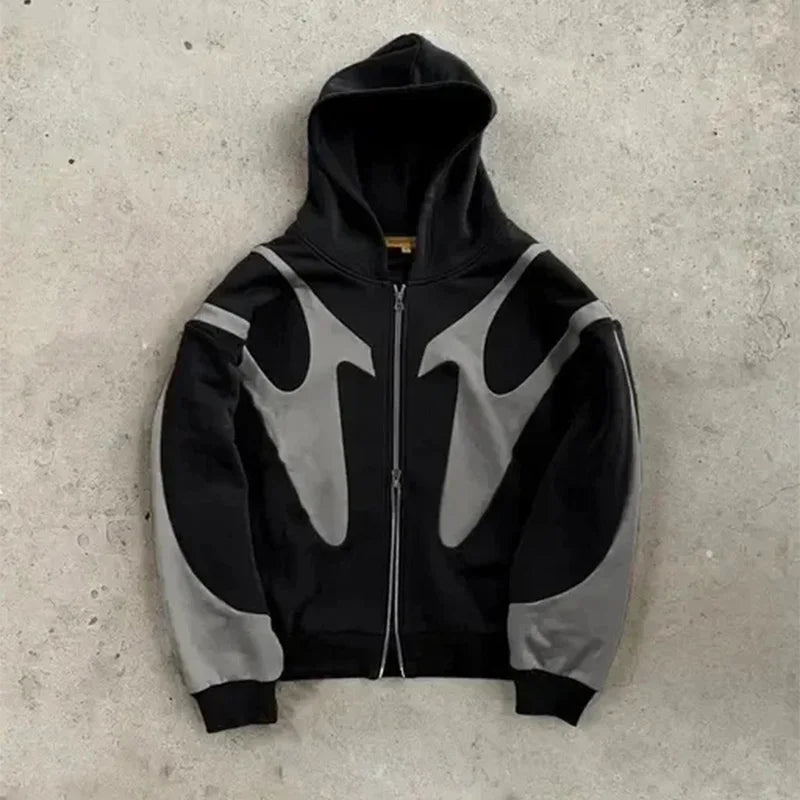 Y2k Retro Patchwork Hooded Sweatshirt Women's Casual Loose High Street - Jeetskee