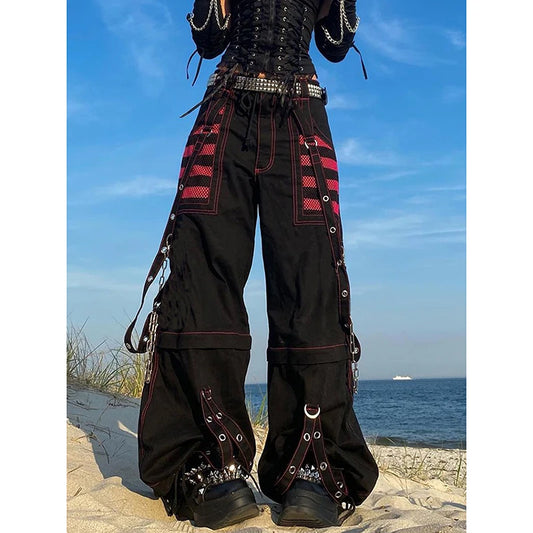 E-girl Gothic Grunge Cargo Pants Bandage Women Vintage Dark Academia - Jeetskee