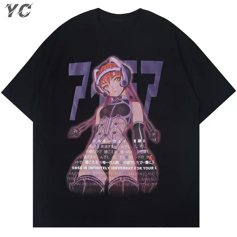 Harajuku Unisex T Shirt Sexy Manga Girls Kanji Print Anime T-Shirts - Jeetskee