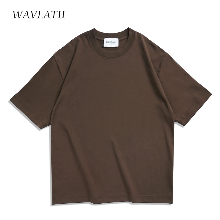 WAVLATII Oversized Summer T shirts for Women Men Brown Casual Female - Jeetskee