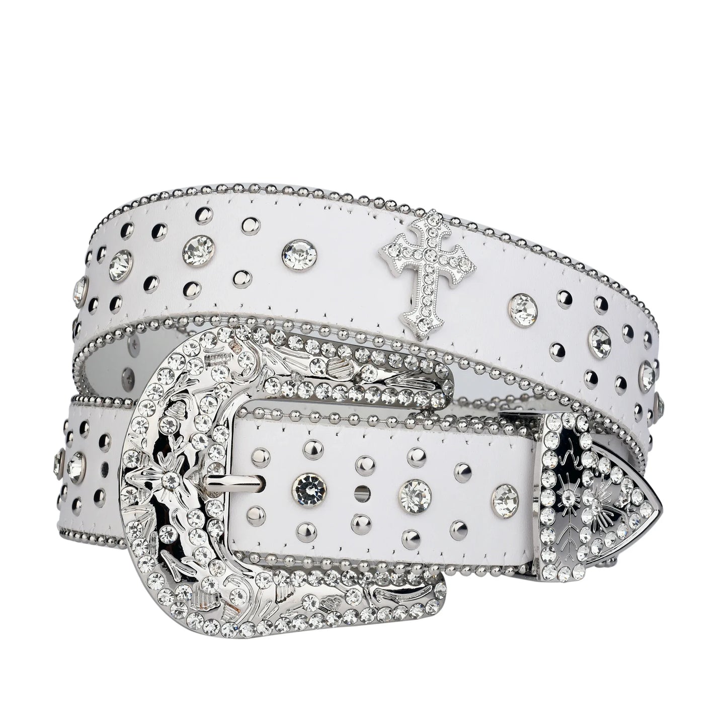 Punk Rhinestone White Belt Female Male Fashion Western Jeans Female - Jeetskee