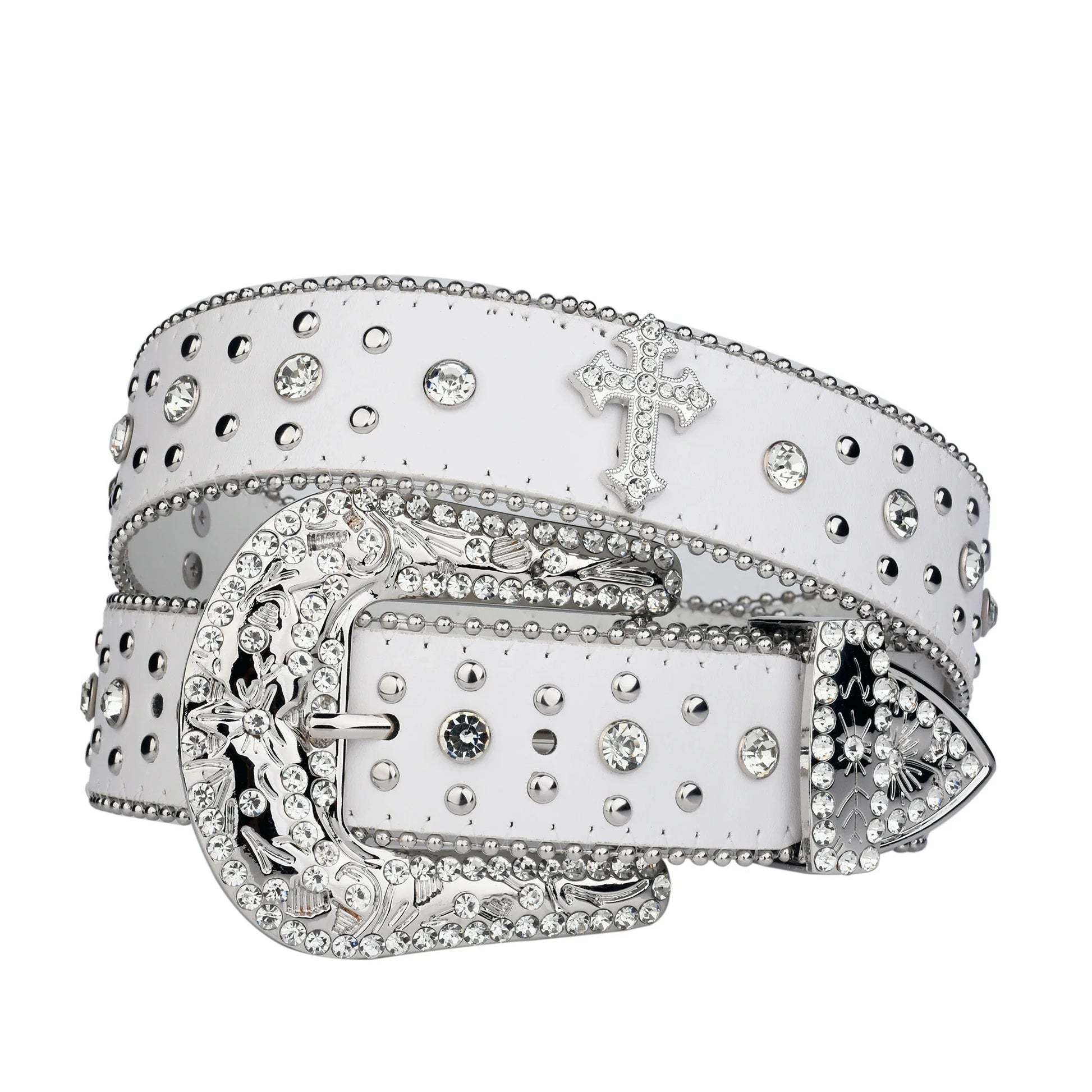Punk Rhinestone White Belt Female Male Fashion Western Jeans Female - Jeetskee
