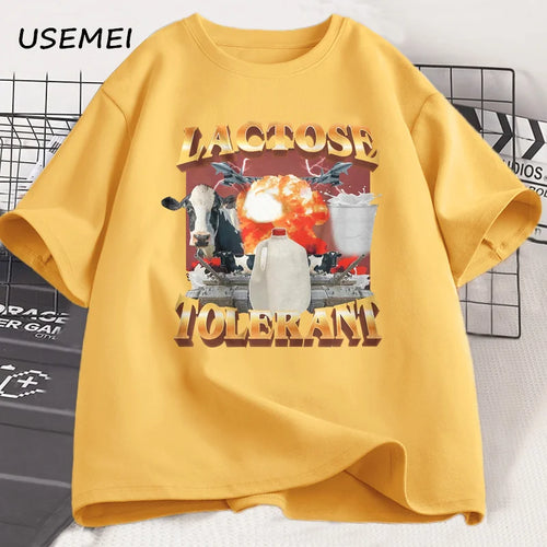 Lactose Tolerant Vintage Graphic T-Shirt for Women Men Retro Milk 90s - Jeetskee