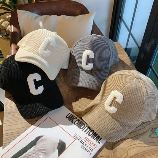 Fashion Corduroy Baseball Cap Ladies Letter C Snapback Hat Women - Jeetskee