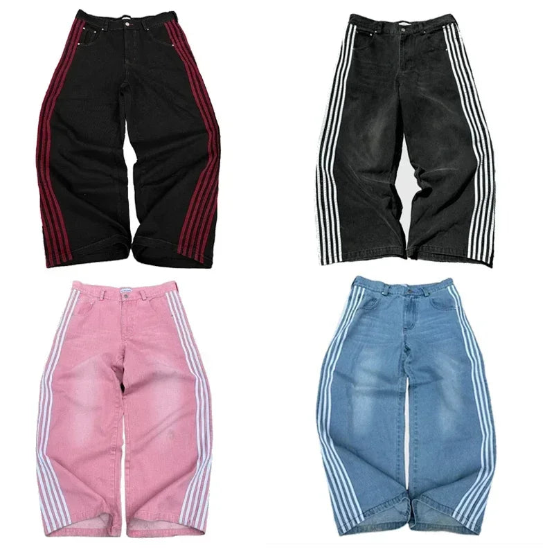 Y2K Baggy Jeans Harajuku vintage Striped Embroidered high quality - Jeetskee