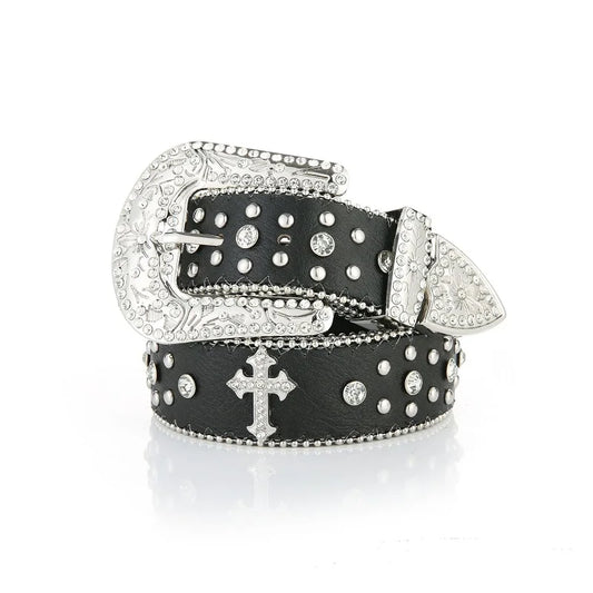 Punk Rhinestone White Belt Female Male Fashion Western Jeans Female - Jeetskee