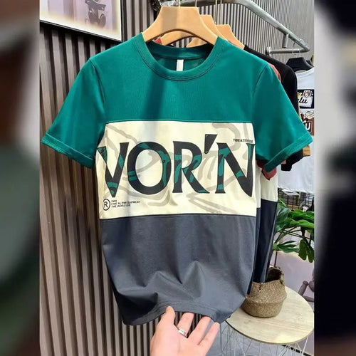 Tops Alphabet Men's T-shirt Green Male Tees Shirts Loose Baggy Print - Jeetskee