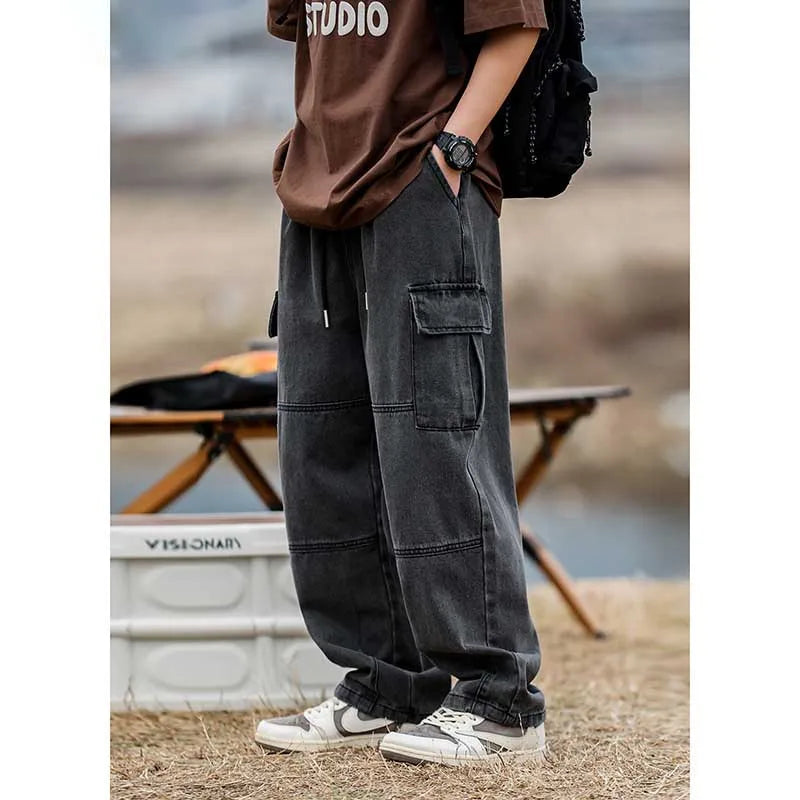 Trendy Denim Jeans Men Casual Loose Baggy Trousers Streetwear Hiphop - Jeetskee