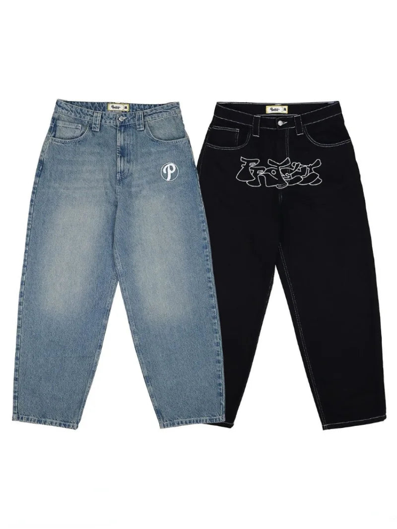 Y2k Men Retro Harajuku Clothing 2023 New Baggy Casual Wide Leg Jeans - Jeetskee