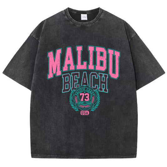 Malibu Beach Washed T-Shirt Women Letter Printing Cotton T Shirt - Jeetskee