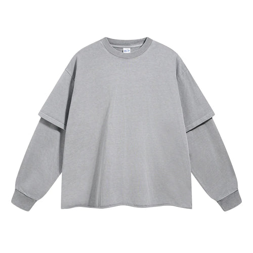 2024 Hip Hop Retro Fake Two Piece Rough Edge Round Neck Long Sleeve - Jeetskee