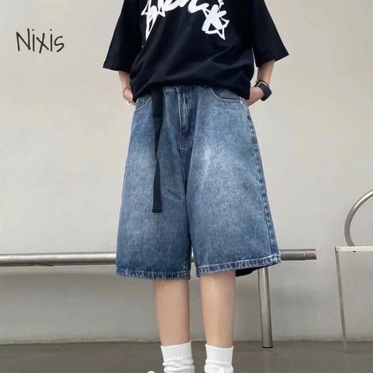 High Street Retro Blue Jeans Shorts Women Summer New Baggy Wide Leg - Jeetskee