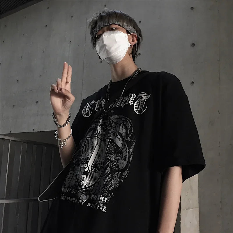 T Shirt for Men Dark Print T-shirts Men's clothing Gothic Fashion - Jeetskee