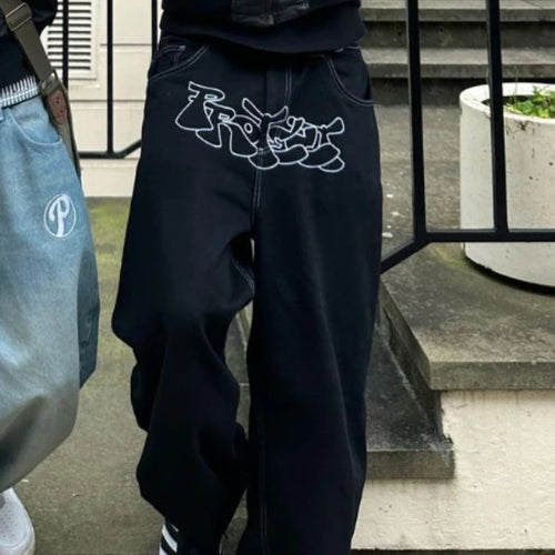 Y2k Men Retro Harajuku Clothing 2023 New Baggy Casual Wide Leg Jeans - Jeetskee