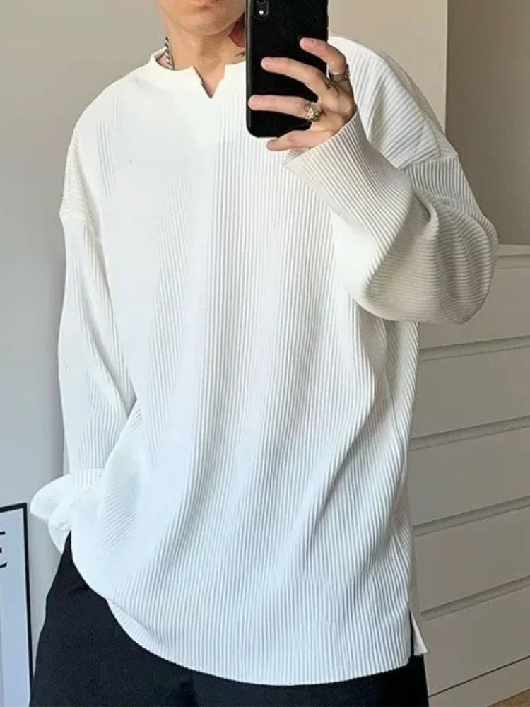 Tops Plain Baggy Male Clothes Unicolor Big Size T Shirts for Men V - Jeetskee