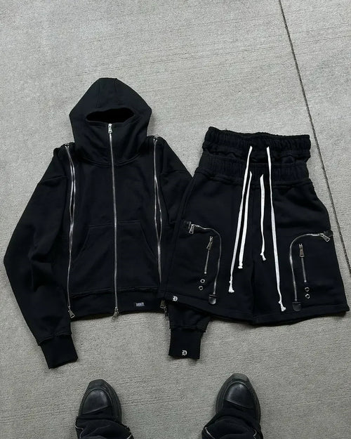 High Street Hip Hop Streetwear New Two Piece Set Hoodies and Shorts - Jeetskee