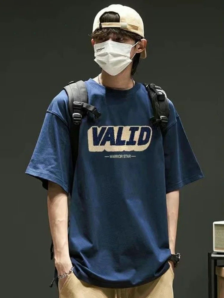 Tops Loose Male Tees Shirts Print Men's T-shirt Blue Baggy Graphic - Jeetskee