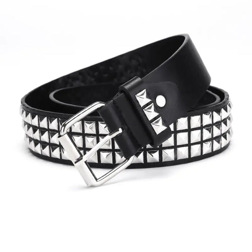 2024 New Square Bead Rivet Belt Metal Pyramid Belt Men and Women Punk - Jeetskee