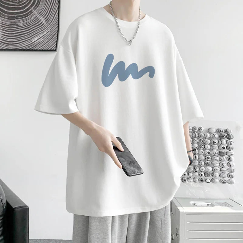 Men's Cotton Oversized T-shirt Loose Tops Tshirts For Clothing - Jeetskee