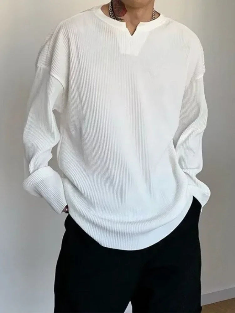 Tops Plain Baggy Male Clothes Unicolor Big Size T Shirts for Men V - Jeetskee