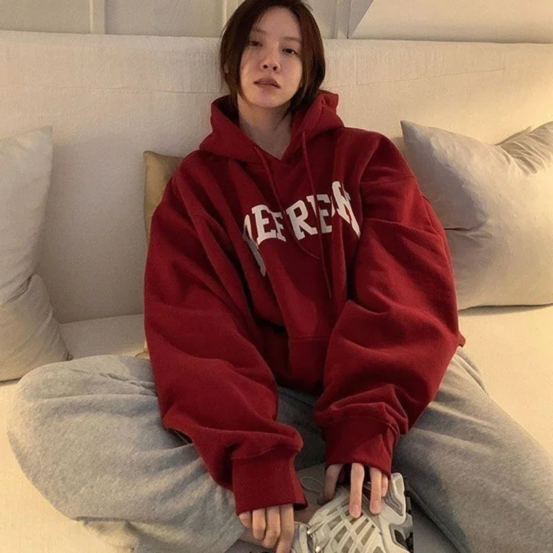 Rimocy Autumn Winter Printed Hoodie Women Korean FashionThicken Hooded - Jeetskee