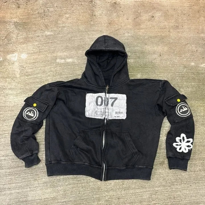 Y2K Zip Up Hoodie Men Women Harajuku Hip Hop New Fashion Patch - Jeetskee
