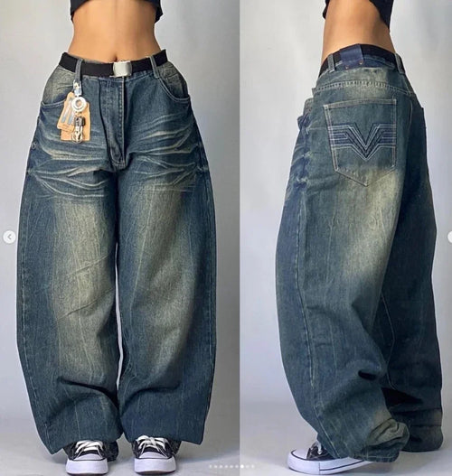 2024 New American Harajuku Retro Straight High Waist Y2K Street Style - Jeetskee