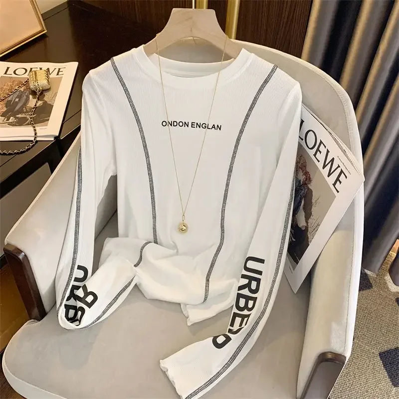 Tops Woman Baggy Korean Style Polyester Long Sleeve T Shirt for Women - Jeetskee