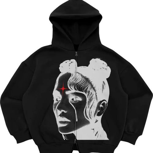 Gothic Retro High Street Hoodies Y2k Zip Up Hoodie Men and Women - Jeetskee