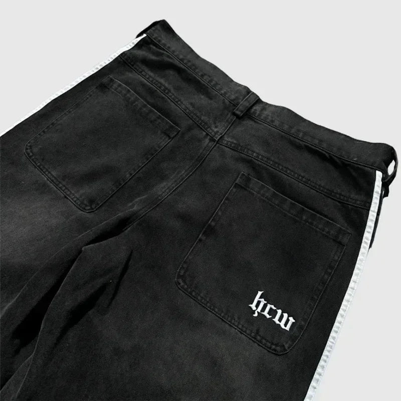 Y2K Baggy Jeans Harajuku vintage Striped Embroidered high quality - Jeetskee