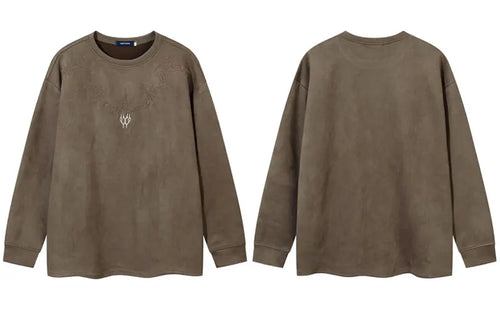 Vintage Suede Shirts Y2K Embroidered Long Sleeve T-Shirt Streetwear - Jeetskee