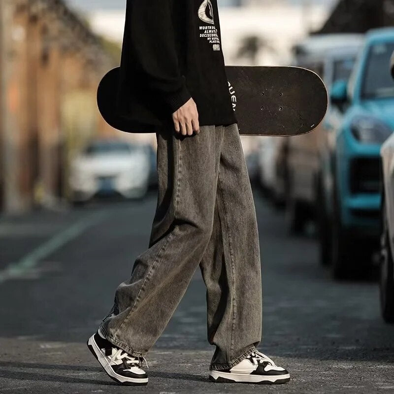 New Men's Y2K Flower Embroidered Baggy Jeans 2023 Streetwear American - Jeetskee