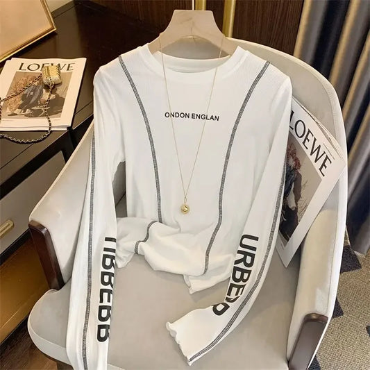 Tops Woman Baggy Korean Style Polyester Long Sleeve T Shirt for Women - Jeetskee