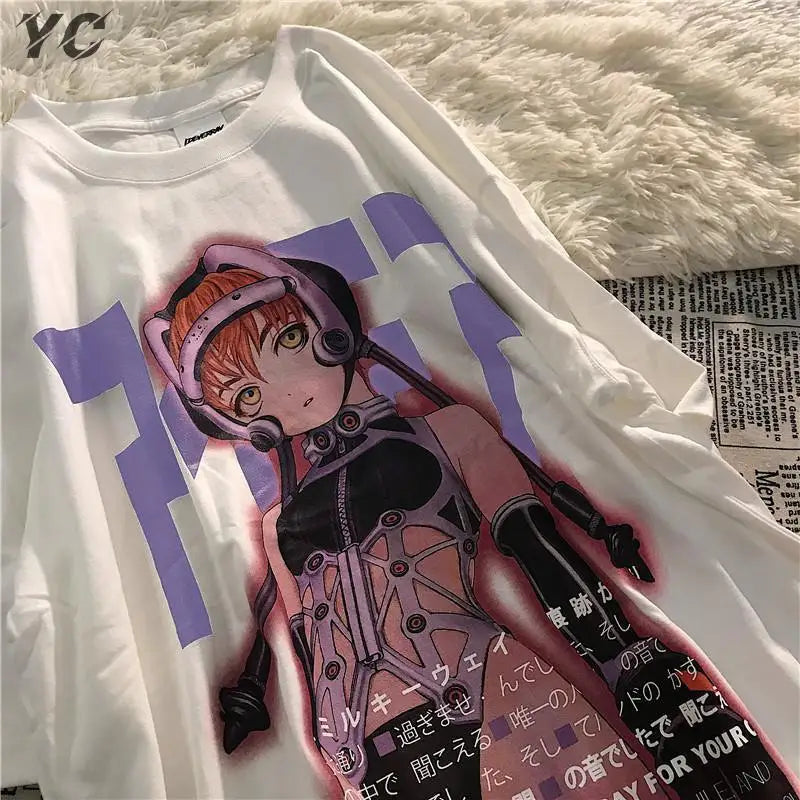 Harajuku Unisex T Shirt Sexy Manga Girls Kanji Print Anime T-Shirts - Jeetskee