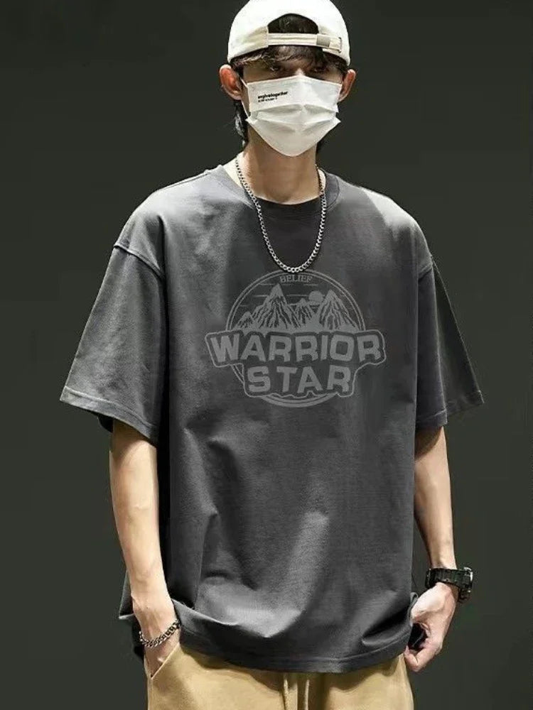 Tops Loose Male Tees Shirts Print Men's T-shirt Blue Baggy Graphic - Jeetskee
