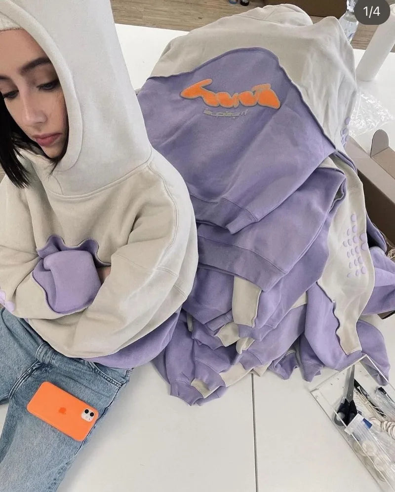 Y2K Harajuku zip Hoodie Fashion Letter Pattern Printed Splicing Design - Jeetskee
