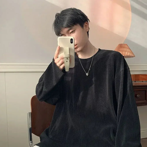 Men's Clothing Stripe Oversize Top Big Size T Shirt for Man Plain - Jeetskee