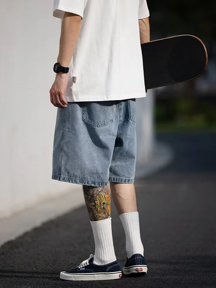 Men's Shorts Jeans Blue Denim Jorts Baggy Harajuku Pants Streetwear - Jeetskee