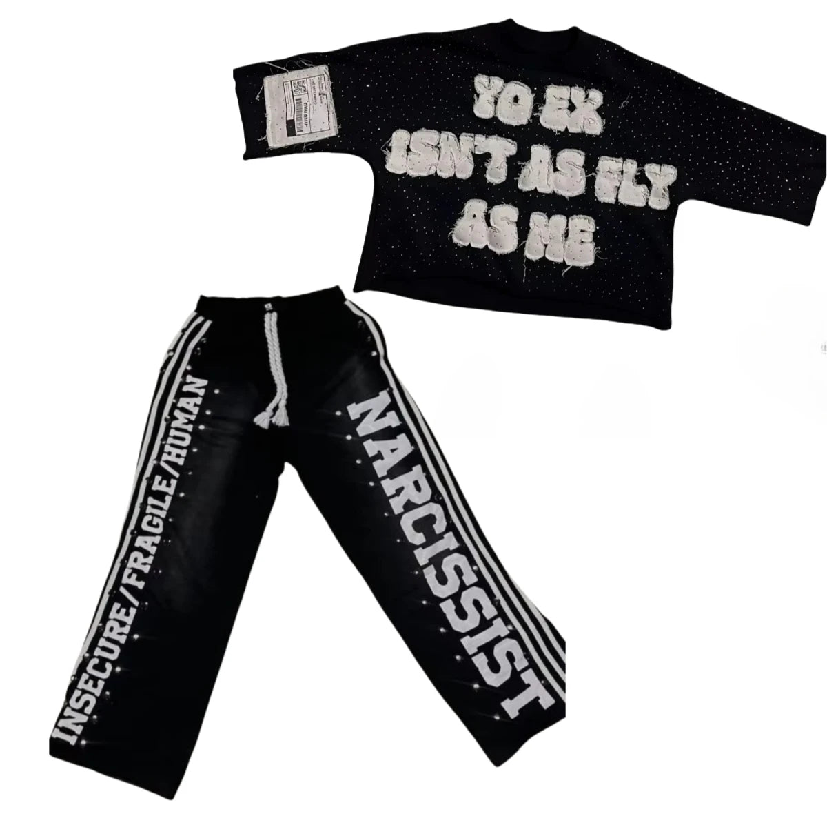 New Gothic Letter Patchwork Tracksuit Men Y2k Hip Hop Retro Sequin - Jeetskee