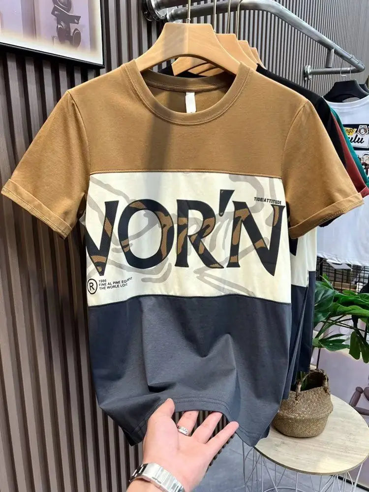 Tops Alphabet Men's T-shirt Green Male Tees Shirts Loose Baggy Print - Jeetskee