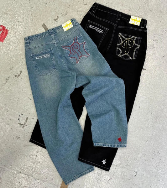 Y2k Men Retro Harajuku Clothing 2023 New Baggy Casual Wide Leg Jeans - Jeetskee