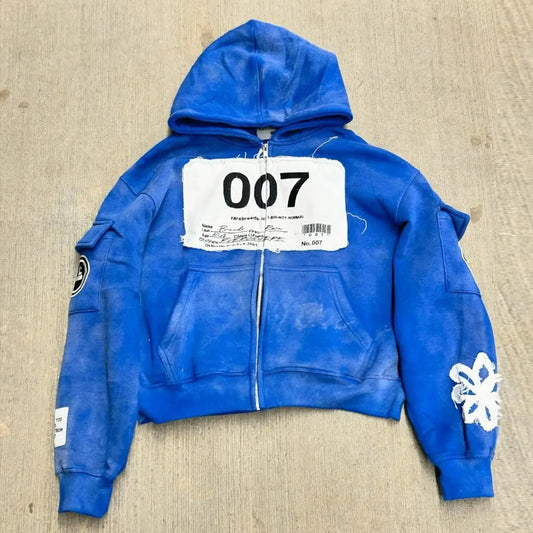 Y2K Zip Up Hoodie Harajuku Hip Hop New Fashion Patch Embroidery - Jeetskee